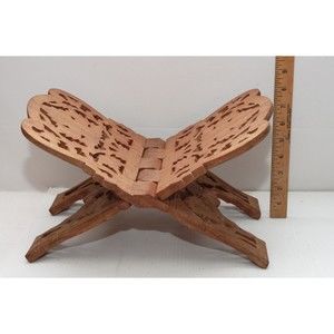 Vintage Hand Carved Wooden Folding Book Holder Bible Display Stand Nice